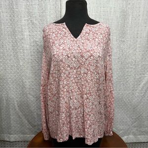 💕Time and Tru Pink and White Floral Top SzL